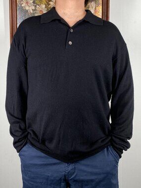 Tuscany Extra Fine Merino Wool Polo Shirt Top Men's XL Black Casual